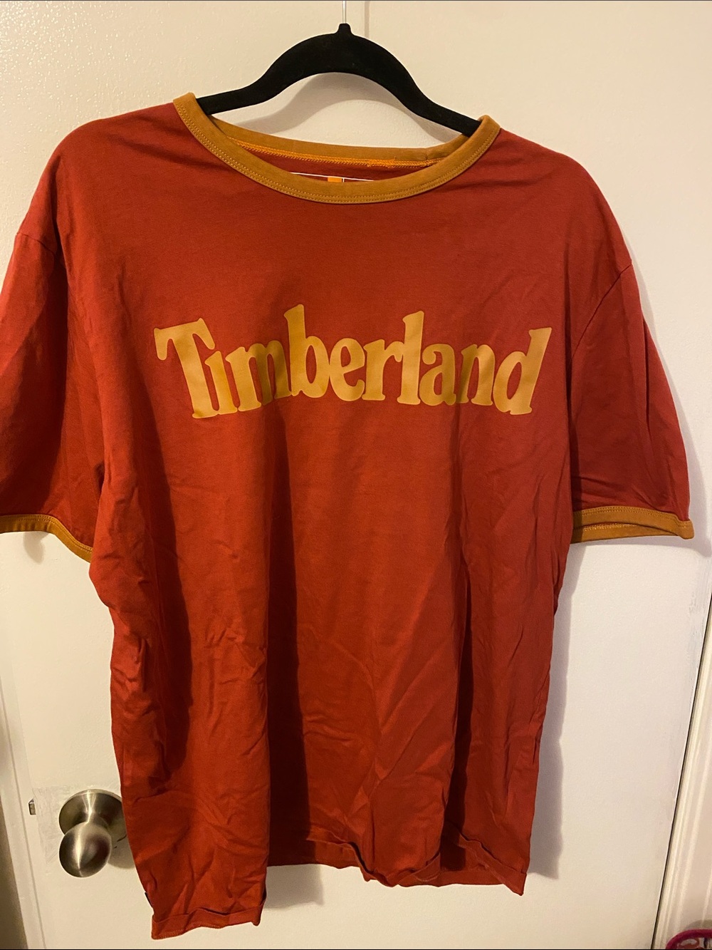 Timberland Rust Orange Tee with Mustard Logo Trim